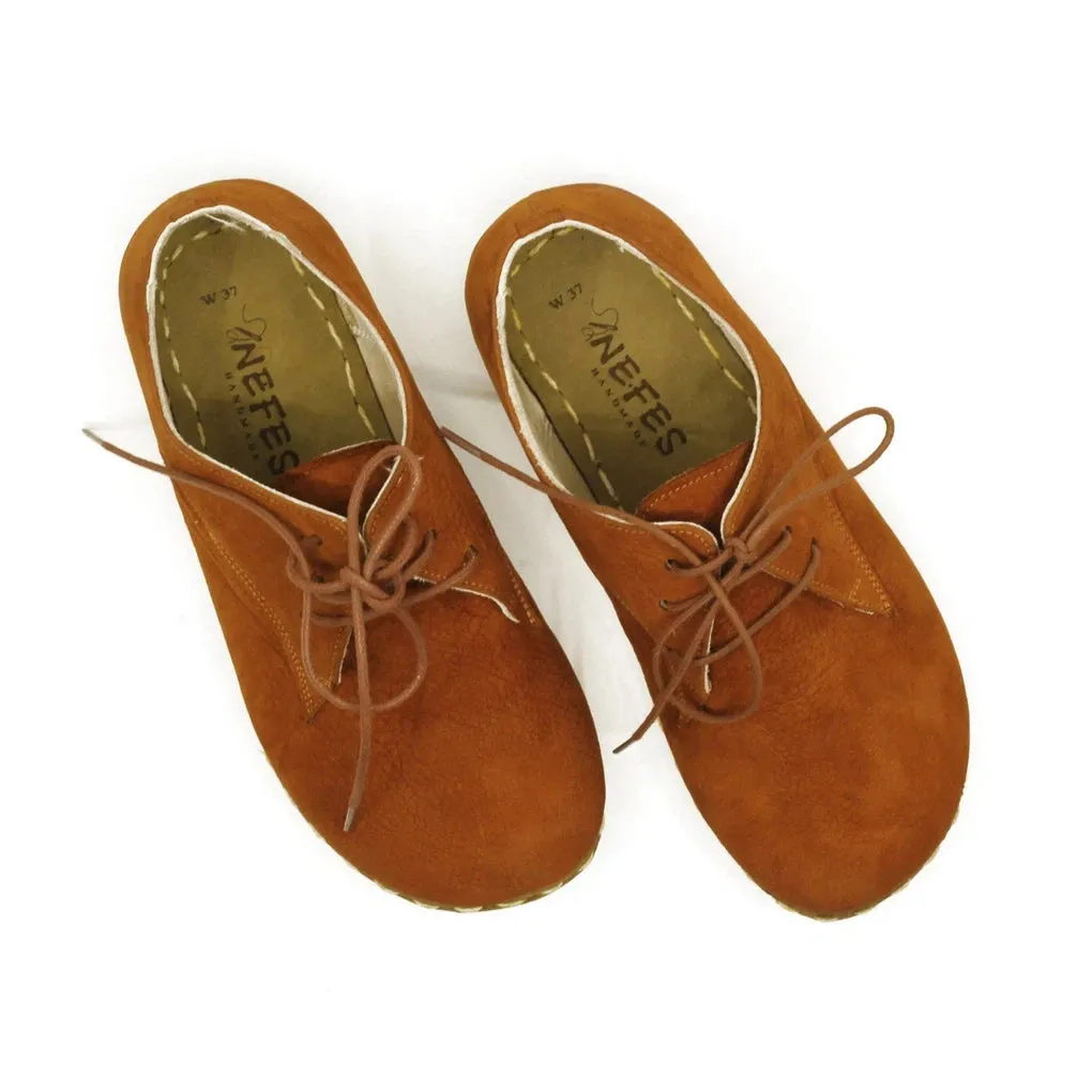 Barefoot Oxford Shoes Women - Laced Nubuck Orange