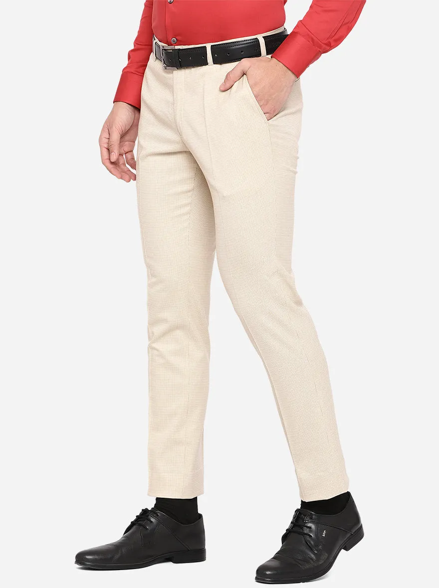 Beige Solid Super Slim Fit Formal Trouser | JadeBlue