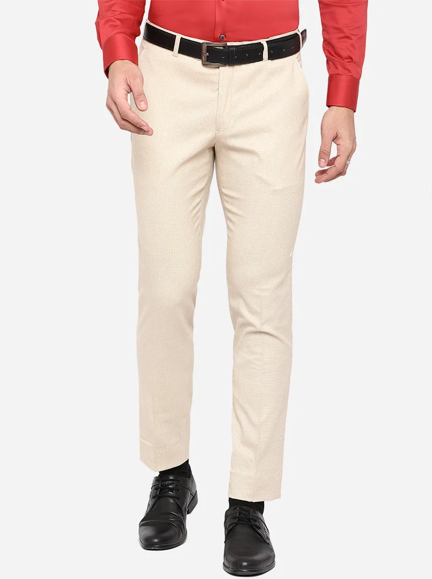 Beige Solid Super Slim Fit Formal Trouser | JadeBlue