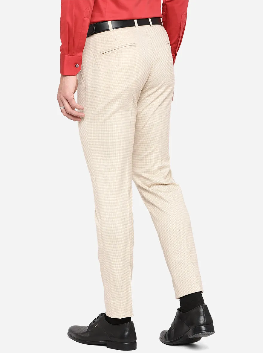 Beige Solid Super Slim Fit Formal Trouser | JadeBlue