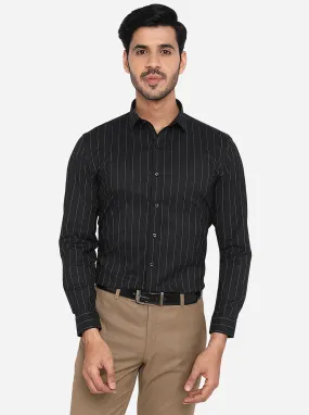 Black & White Striped Slim Fit Formal Shirt | Greenfibre