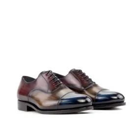 DapperFam Rafael in Burgundy / Purple / Denim / Brown Men's Hand-Painted Patina Oxford