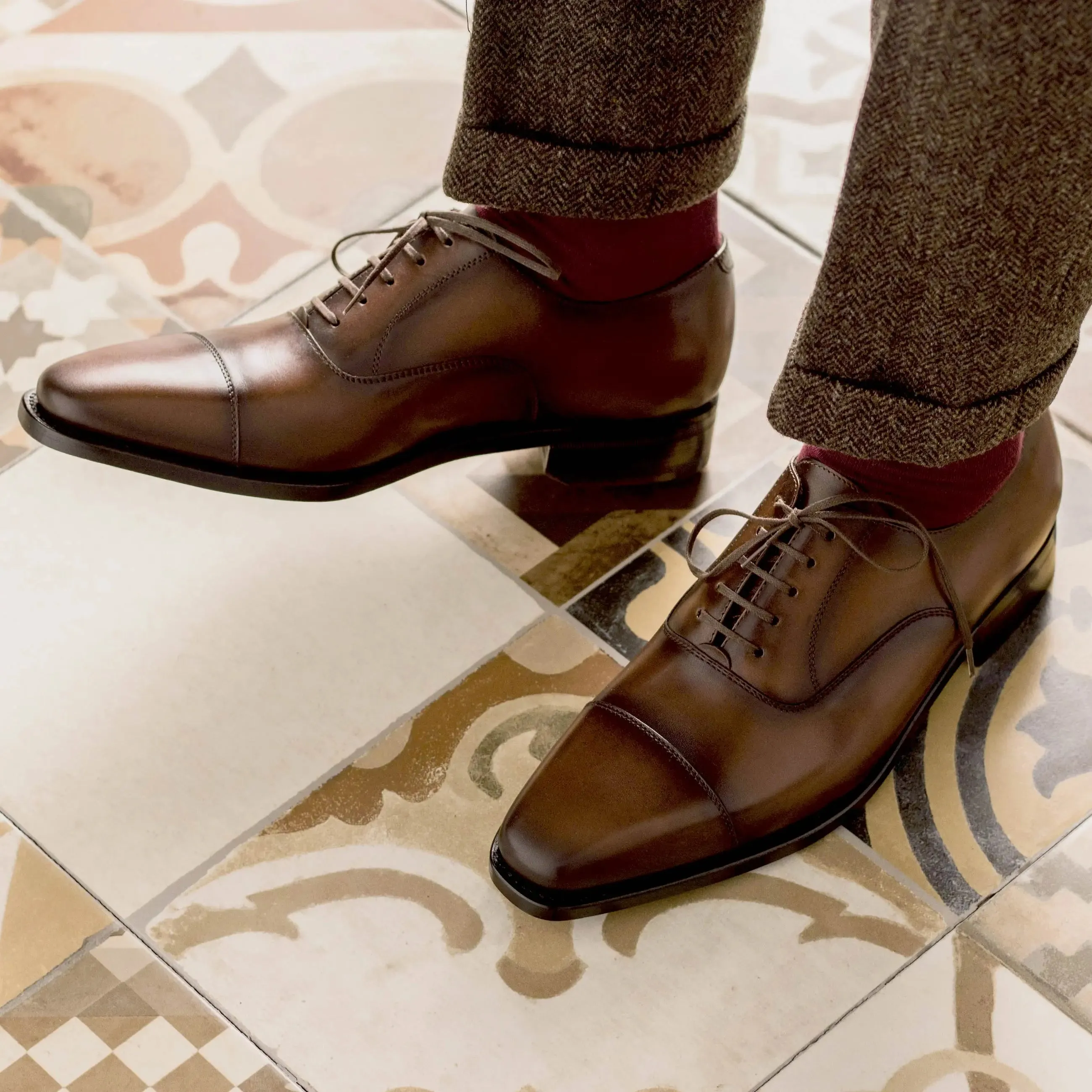 DapperFam Rafael in Med Brown Men's Italian Leather Oxford