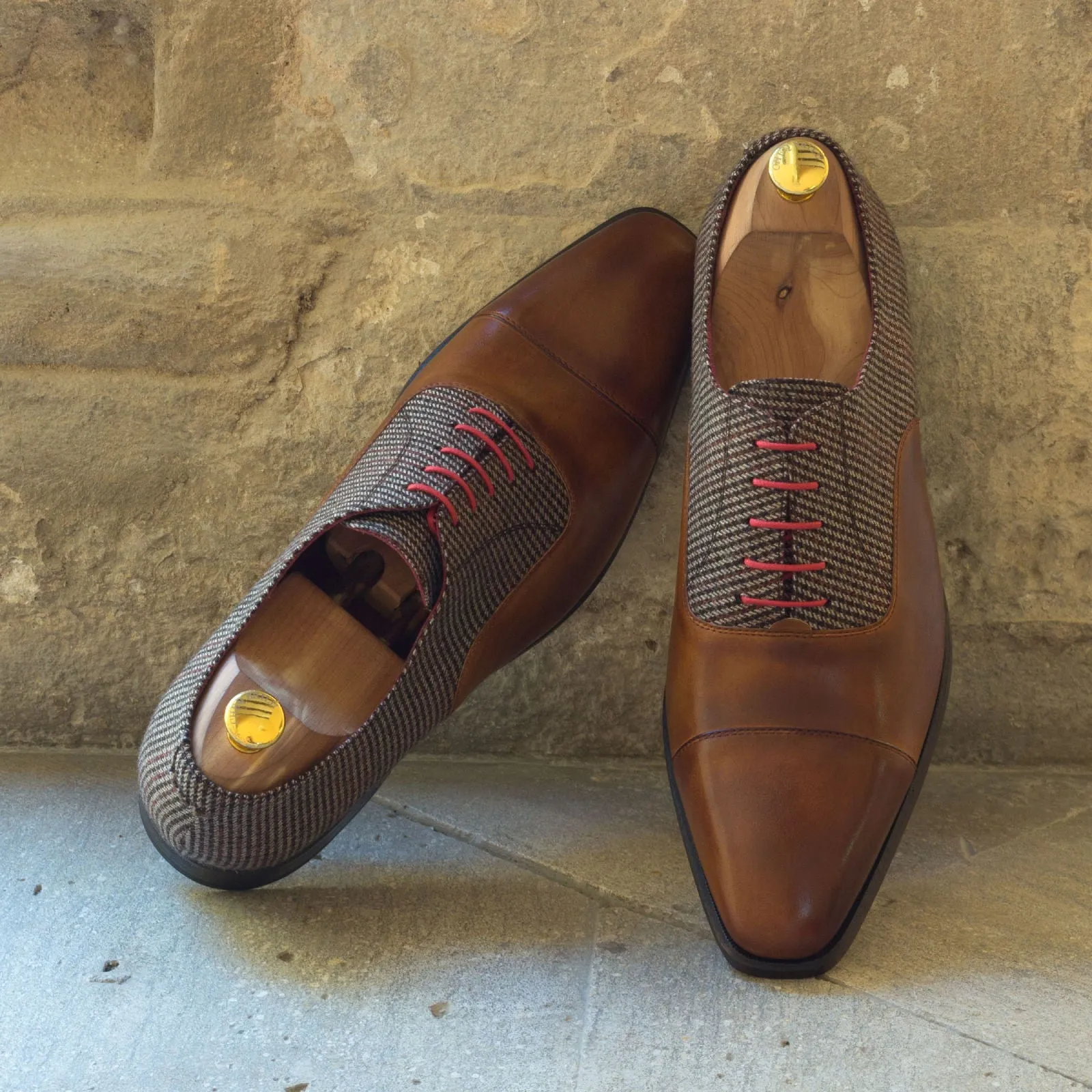 DapperFam Rafael in Tweed / Cognac Men's Sartorial & Italian Leather Oxford