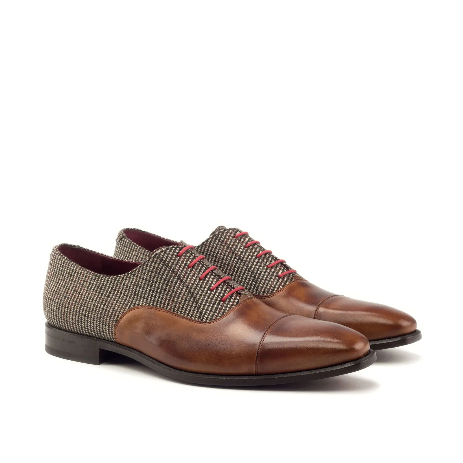 DapperFam Rafael in Tweed / Cognac Men's Sartorial & Italian Leather Oxford