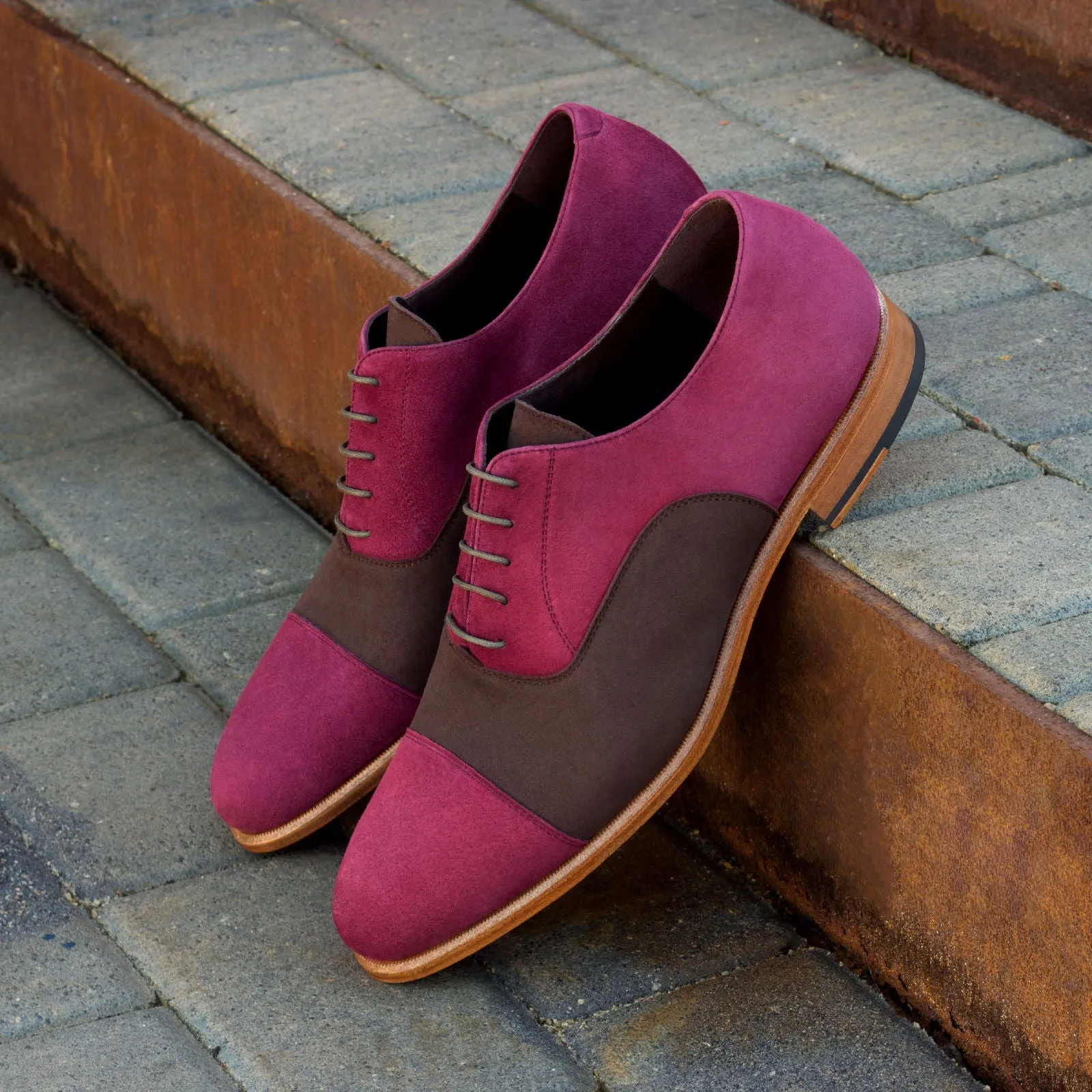 DapperFam Rafael in Wine / Brown Men's Italian Suede Oxford