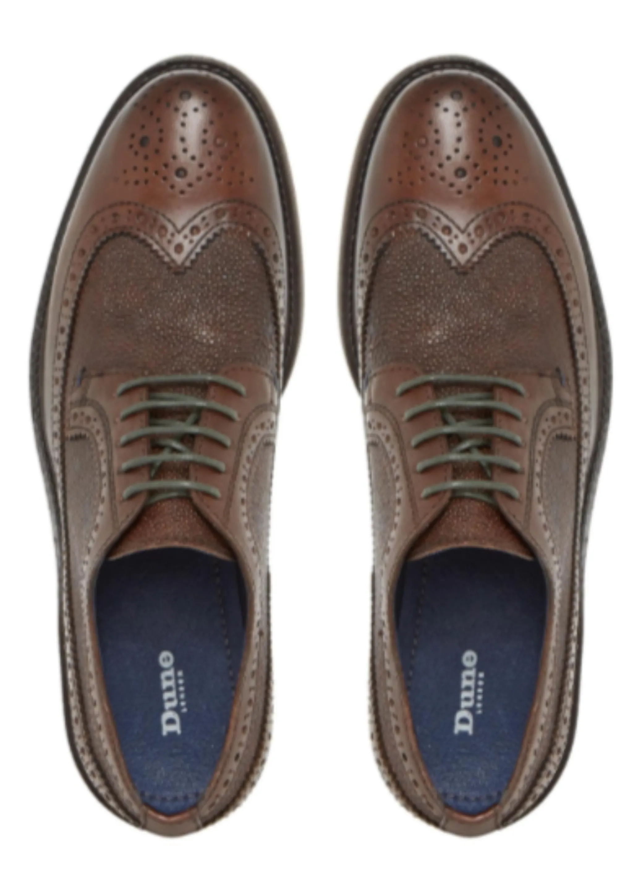 DUNE LONDON Modern brown wingtip brogue w/ green laces, 12