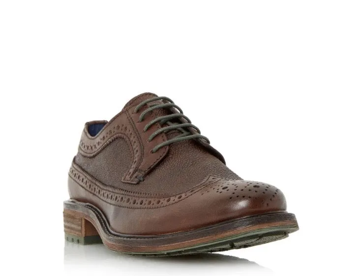 DUNE LONDON Modern brown wingtip brogue w/ green laces, 12