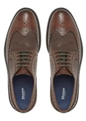 DUNE LONDON Modern brown wingtip brogue w/ green laces, 12