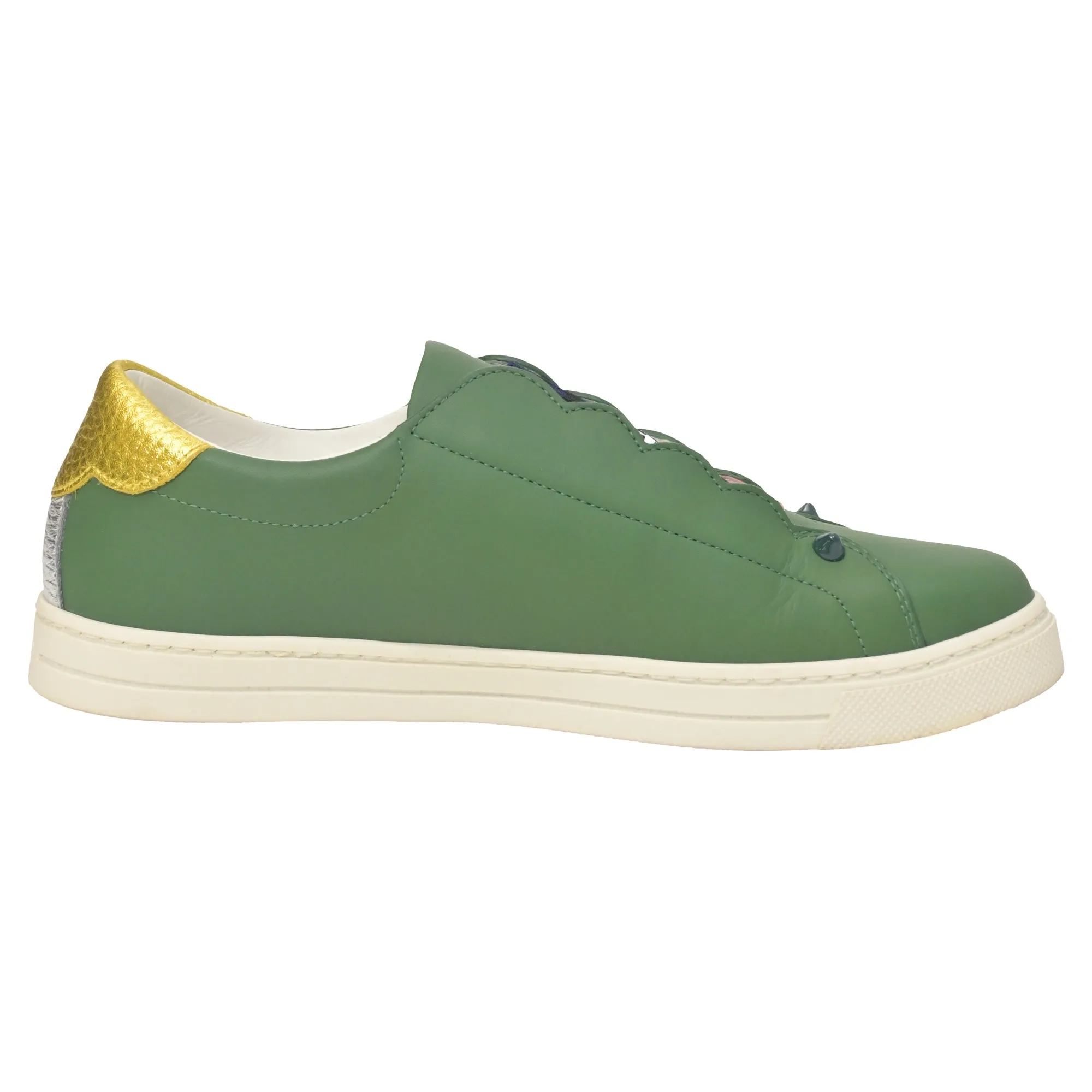 Fendi Vitello Lurex Rockoclick Slip-On Sneakers in Olive Green Leather