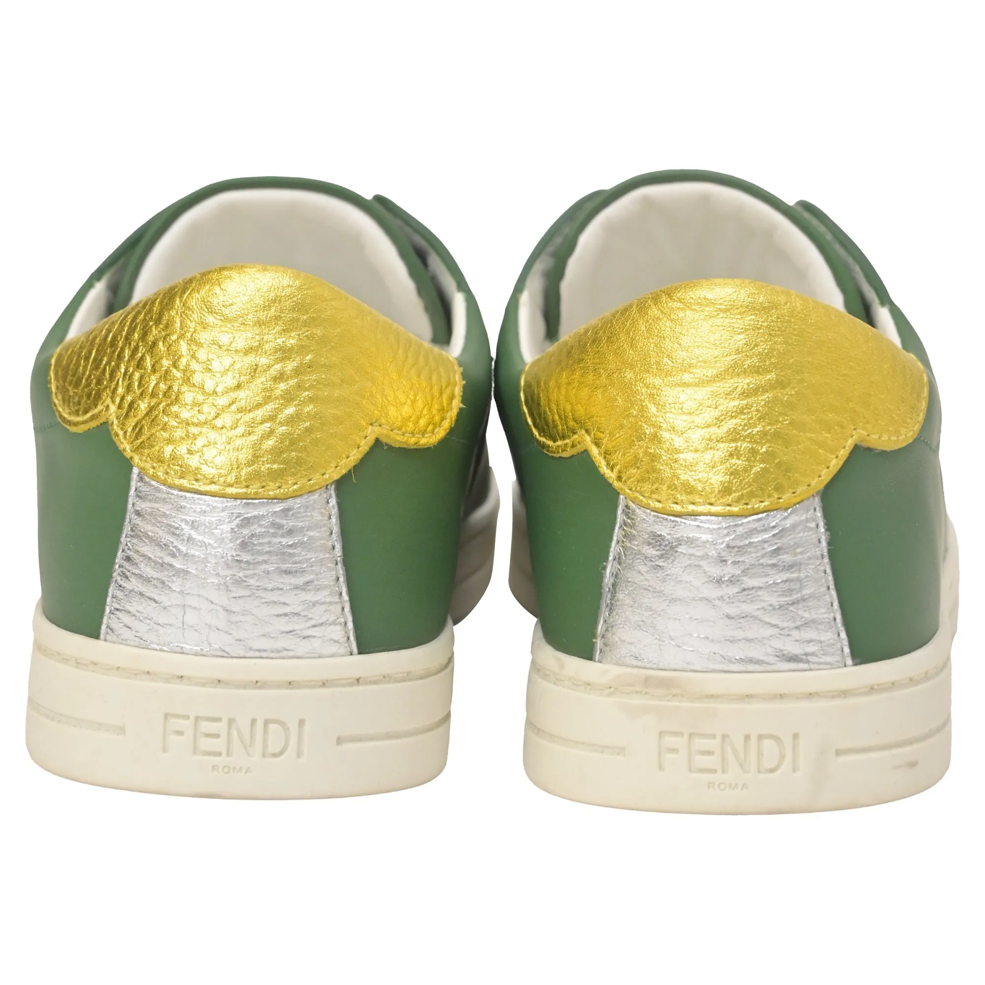 Fendi Vitello Lurex Rockoclick Slip-On Sneakers in Olive Green Leather