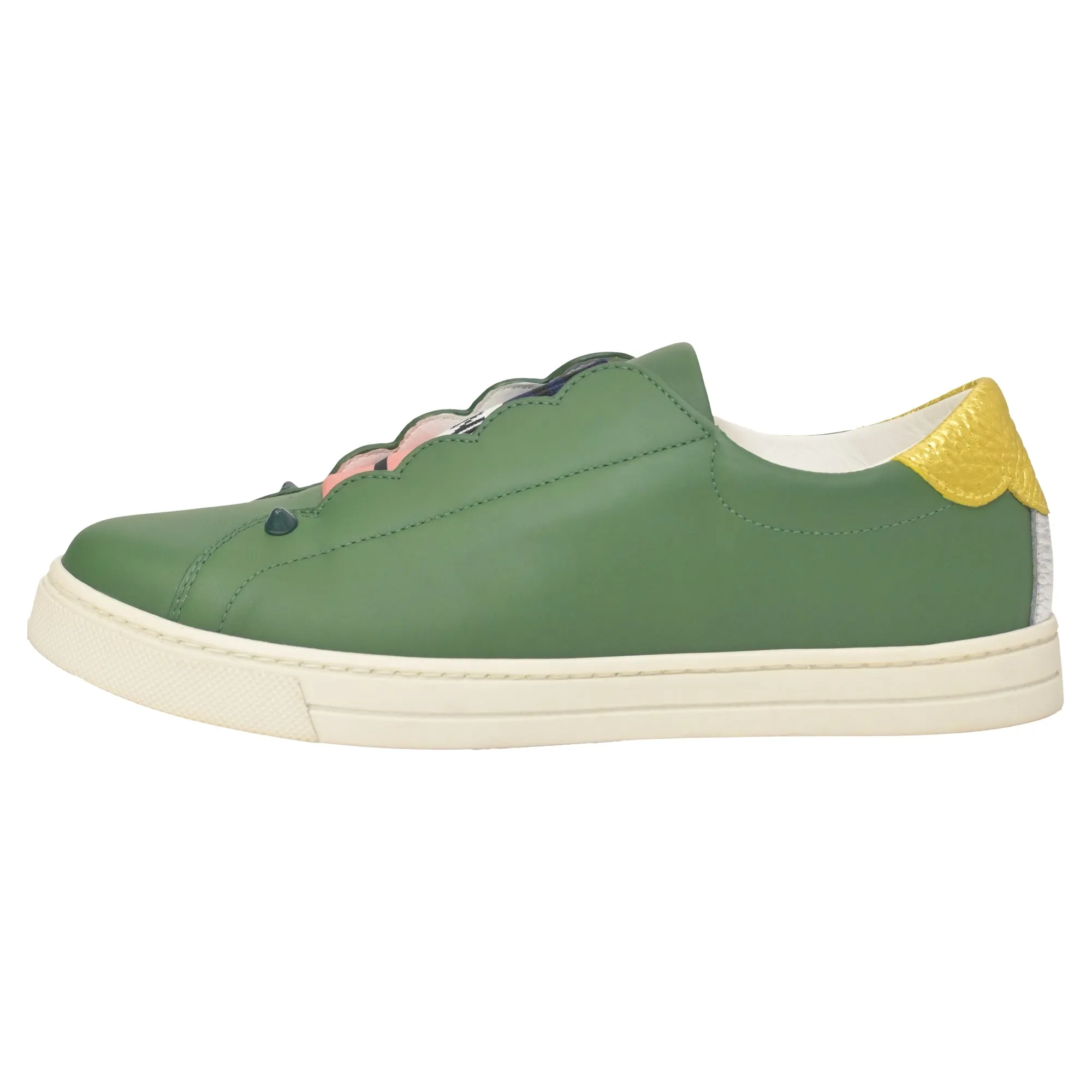 Fendi Vitello Lurex Rockoclick Slip-On Sneakers in Olive Green Leather