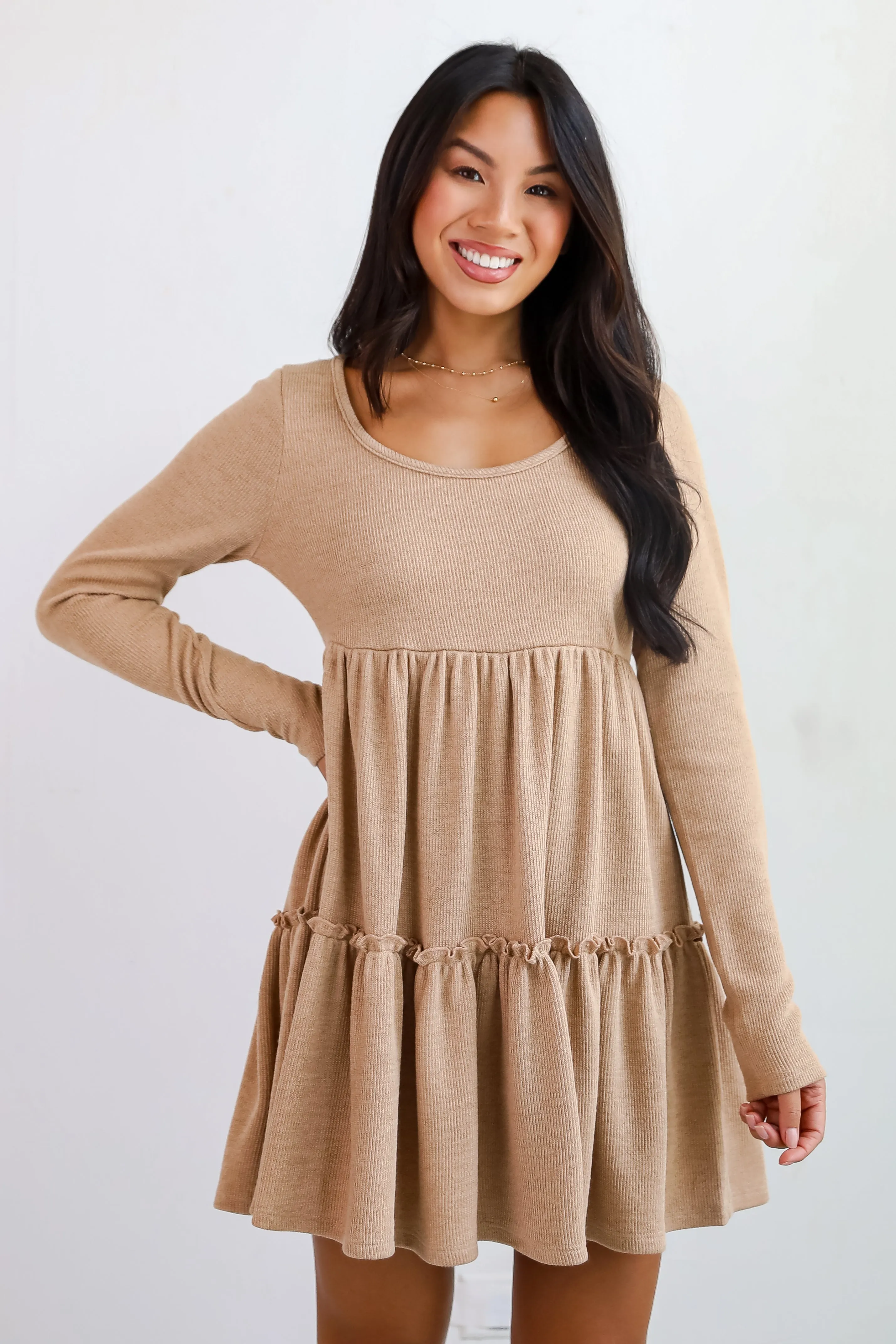 FINAL SALE - Adorable Promise Taupe Knit Babydoll Mini Dress