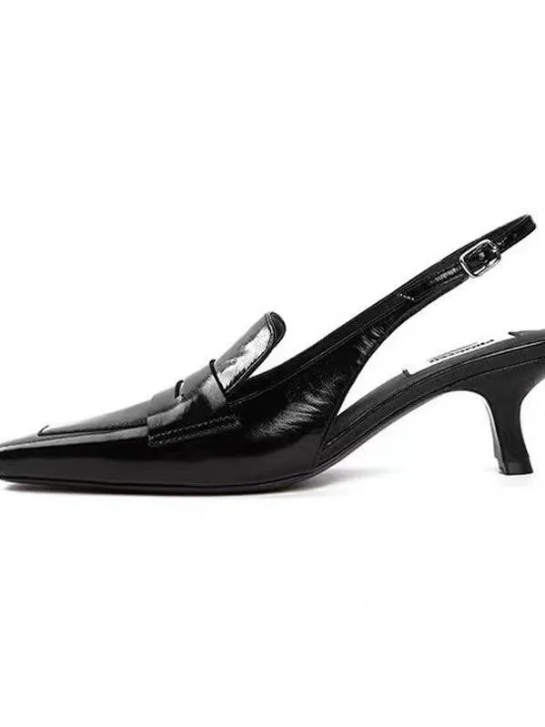 Joskaa Black Kitten Heel Semi Slippers Pumps