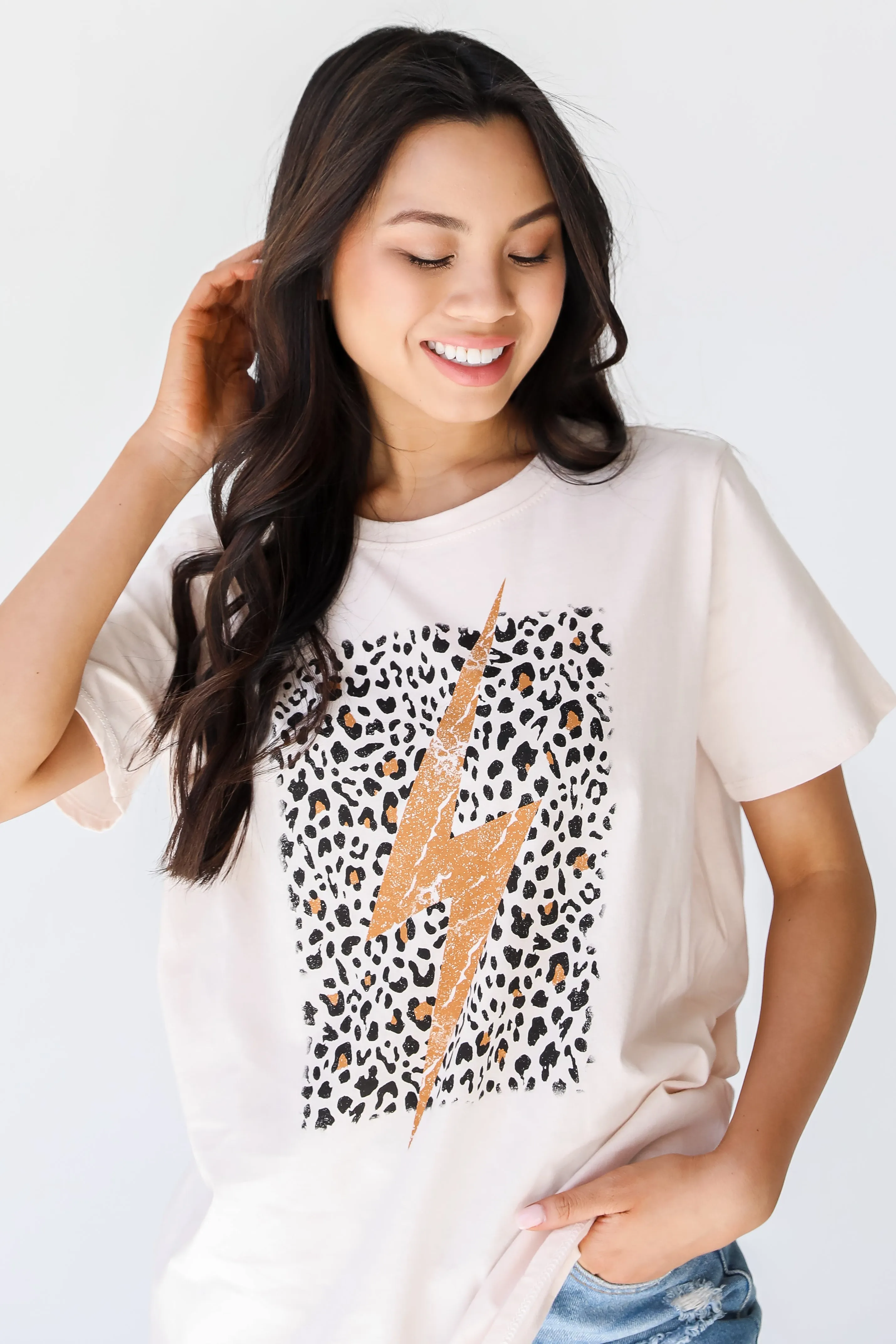 Leopard Lightning Bolt Oversized Graphic Tee