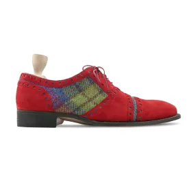 Marok - Men's Red Kid Suede and Harris Tweed Oxford Shoe