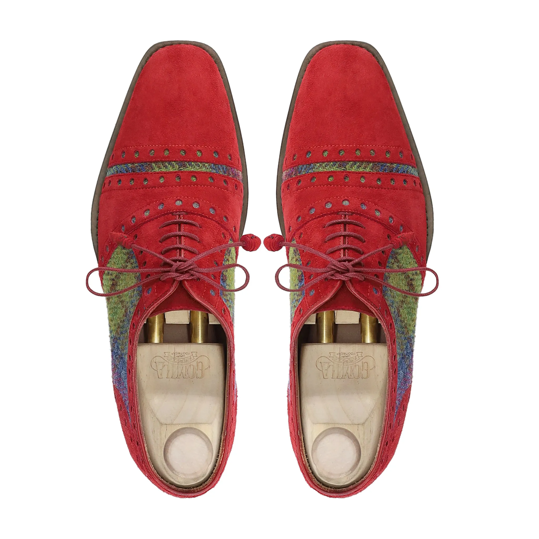 Marok - Men's Red Kid Suede and Harris Tweed Oxford Shoe