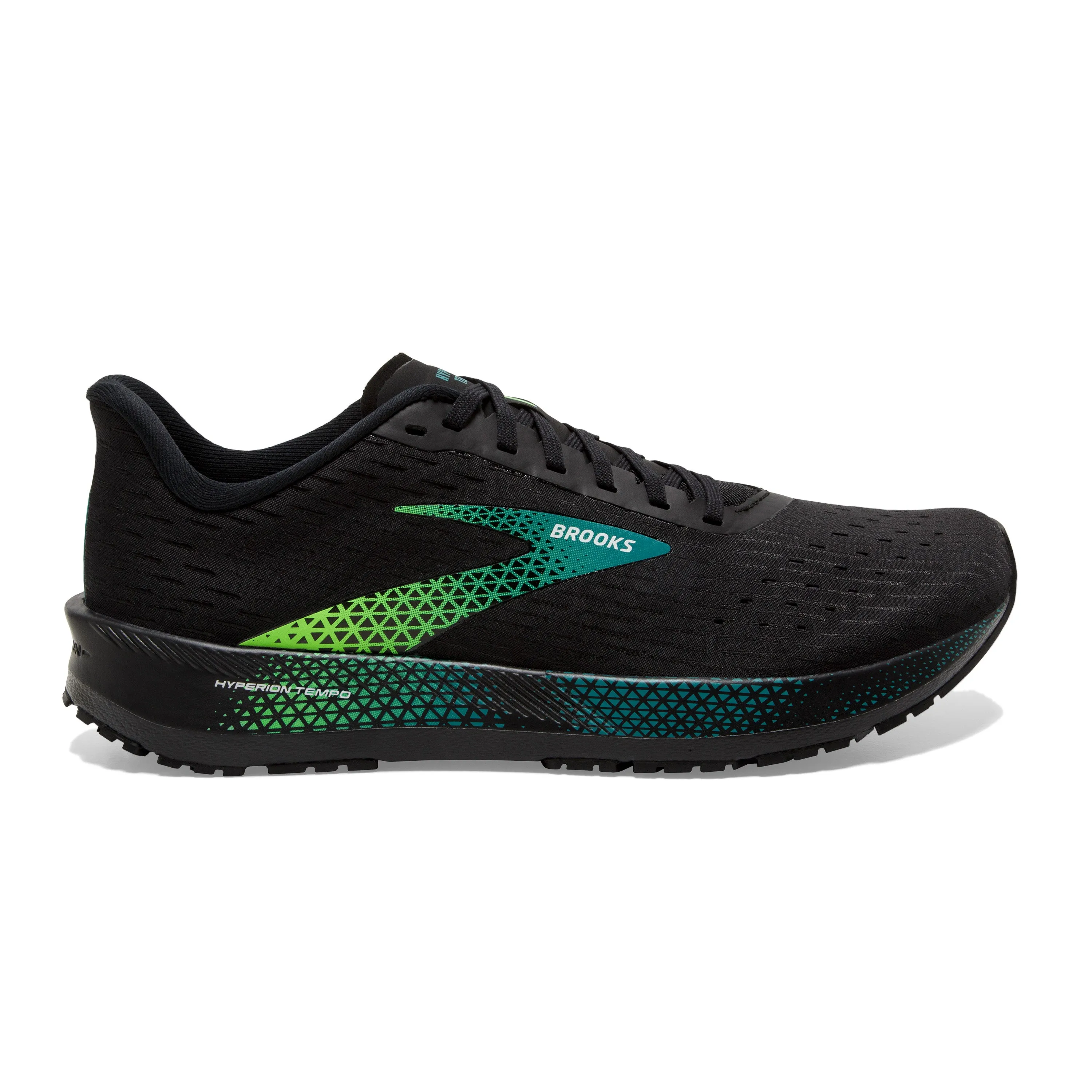 Men's Brooks Hyperion Tempo Color: Black/Kayaking/Green Gecko