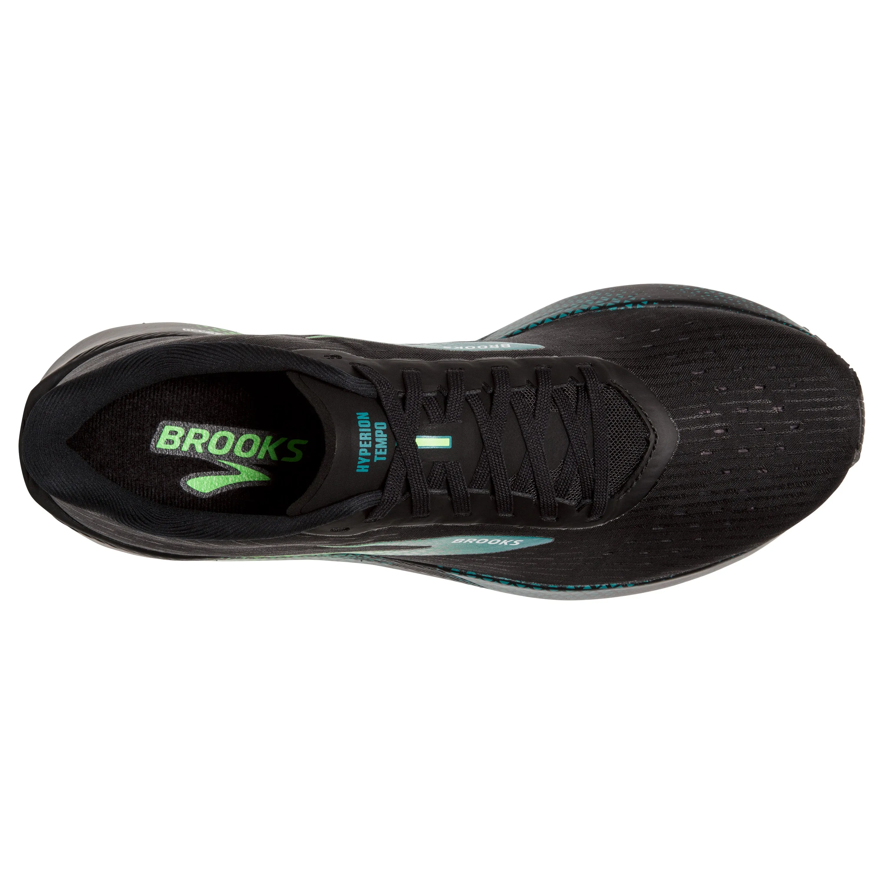 Men's Brooks Hyperion Tempo Color: Black/Kayaking/Green Gecko