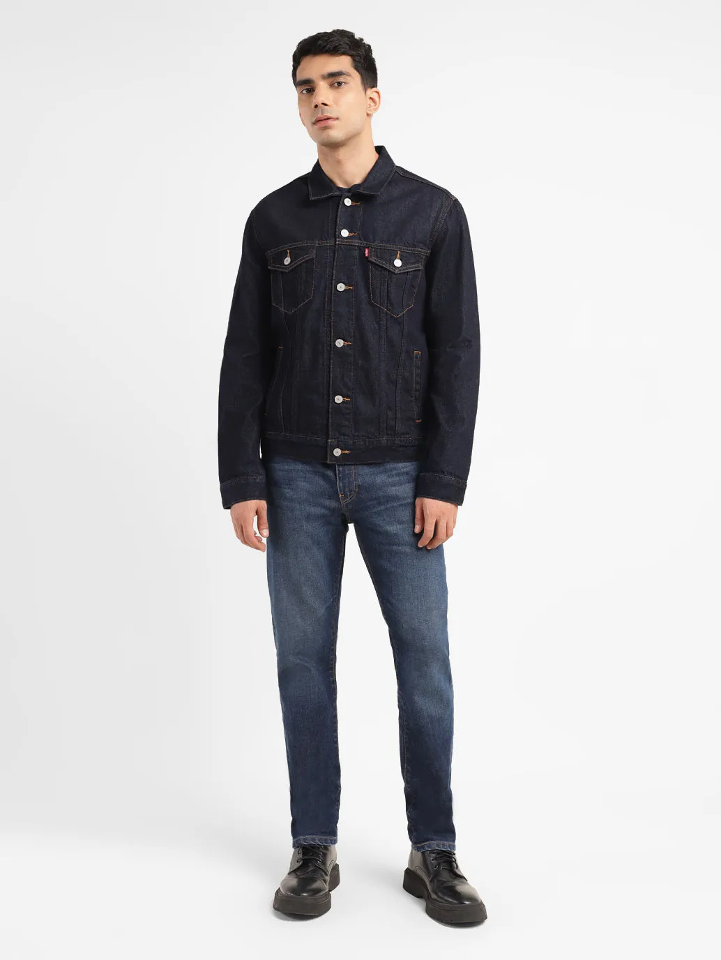 Men's Solid Indigo Spread Collar Jacket