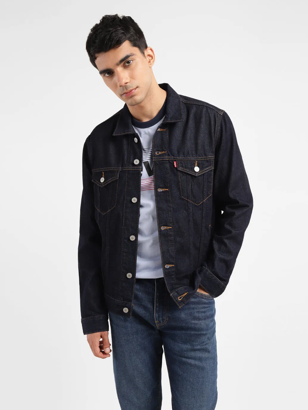 Men's Solid Indigo Spread Collar Jacket