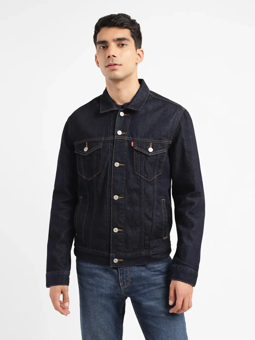 Men's Solid Indigo Spread Collar Jacket