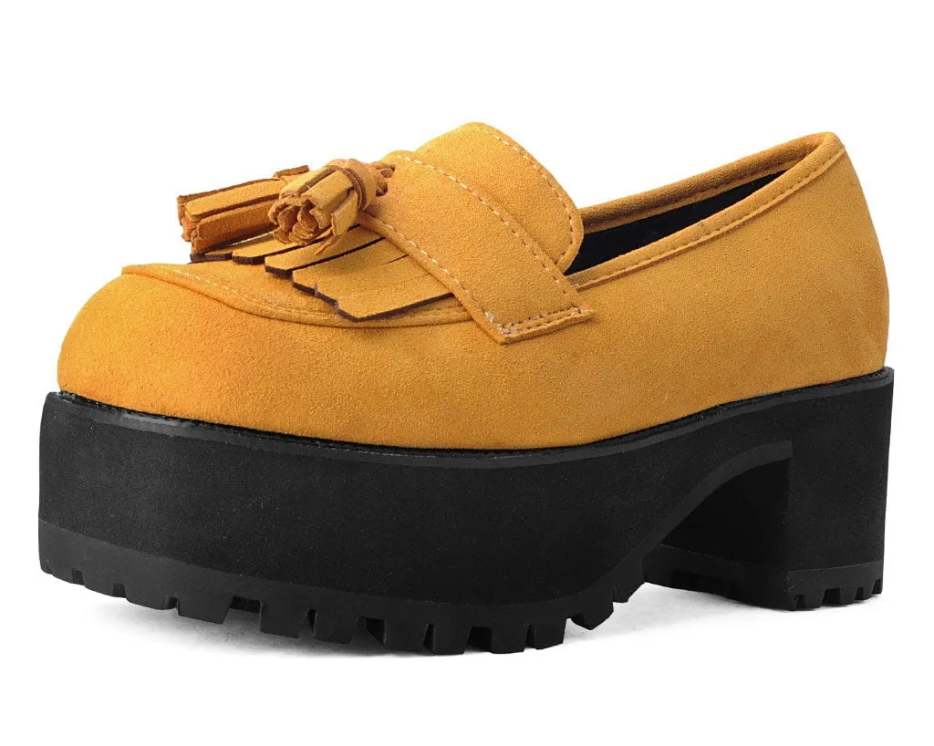 Mustard Faux Suede Fringe Loafer Platform