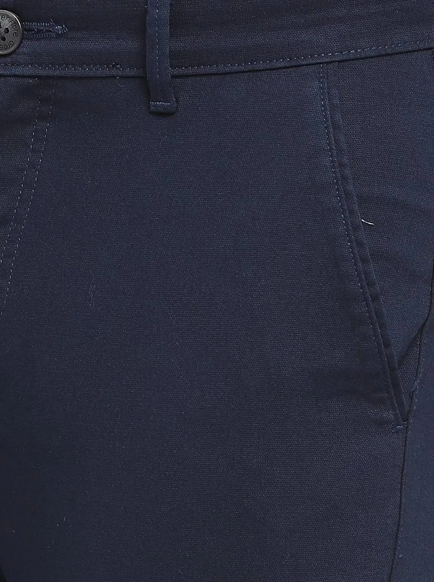 Navy Blue Solid Neo Fit Casual Trouser | Greenfibre