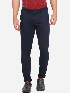 Navy Blue Solid Neo Fit Casual Trouser | Greenfibre