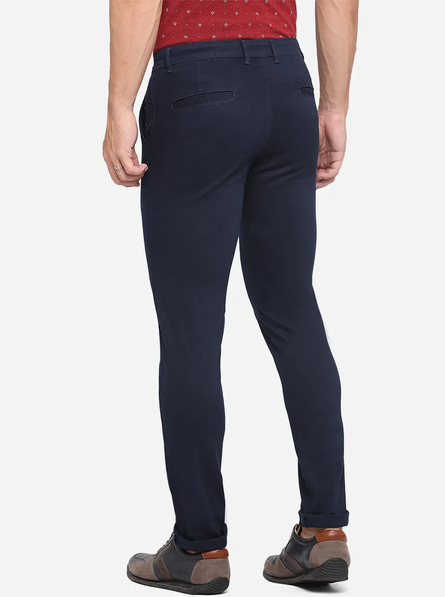 Navy Blue Solid Neo Fit Casual Trouser | Greenfibre