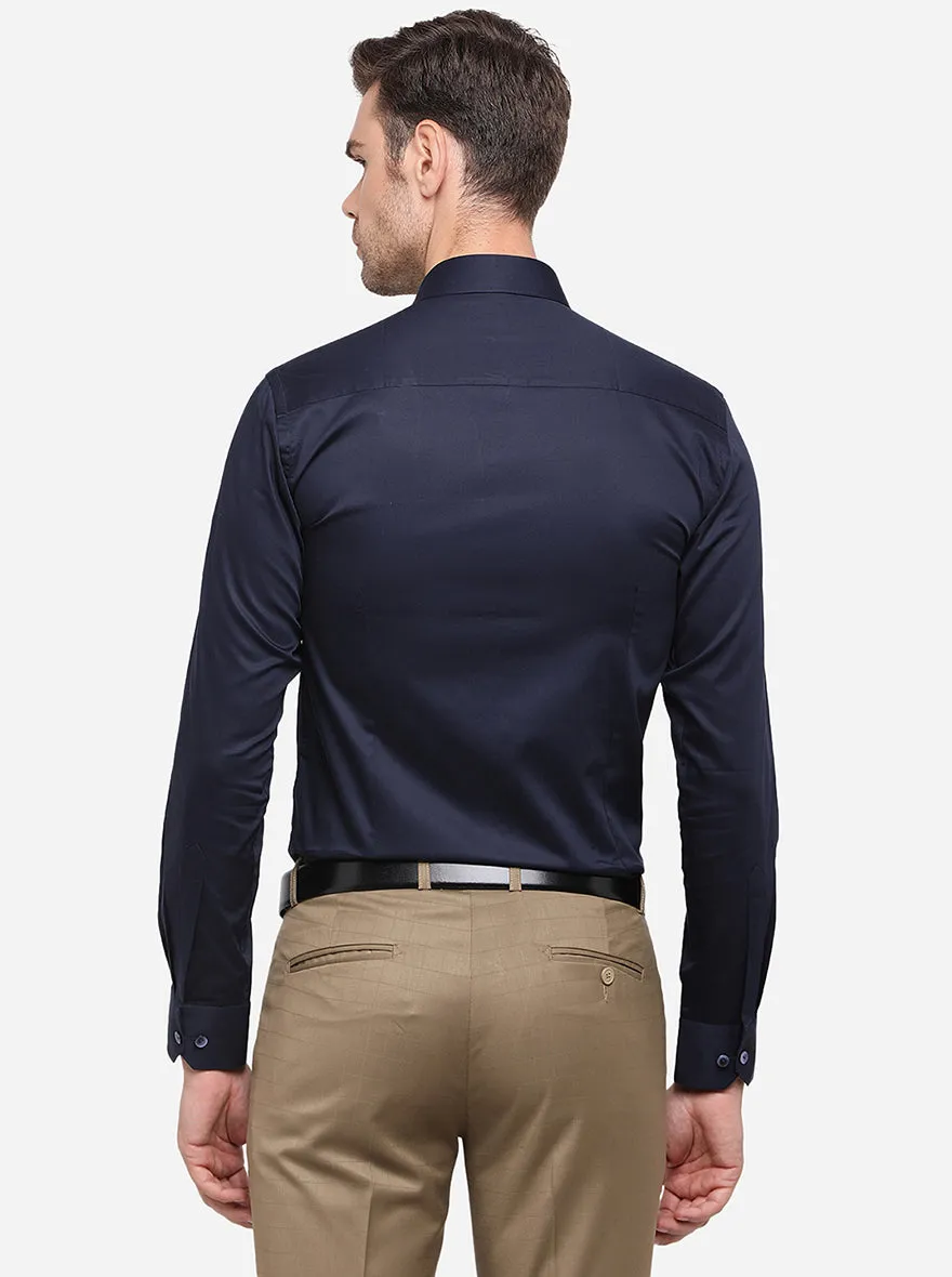 Navy Blue Solid Slim Fit Party Wear Shirt | Wyre