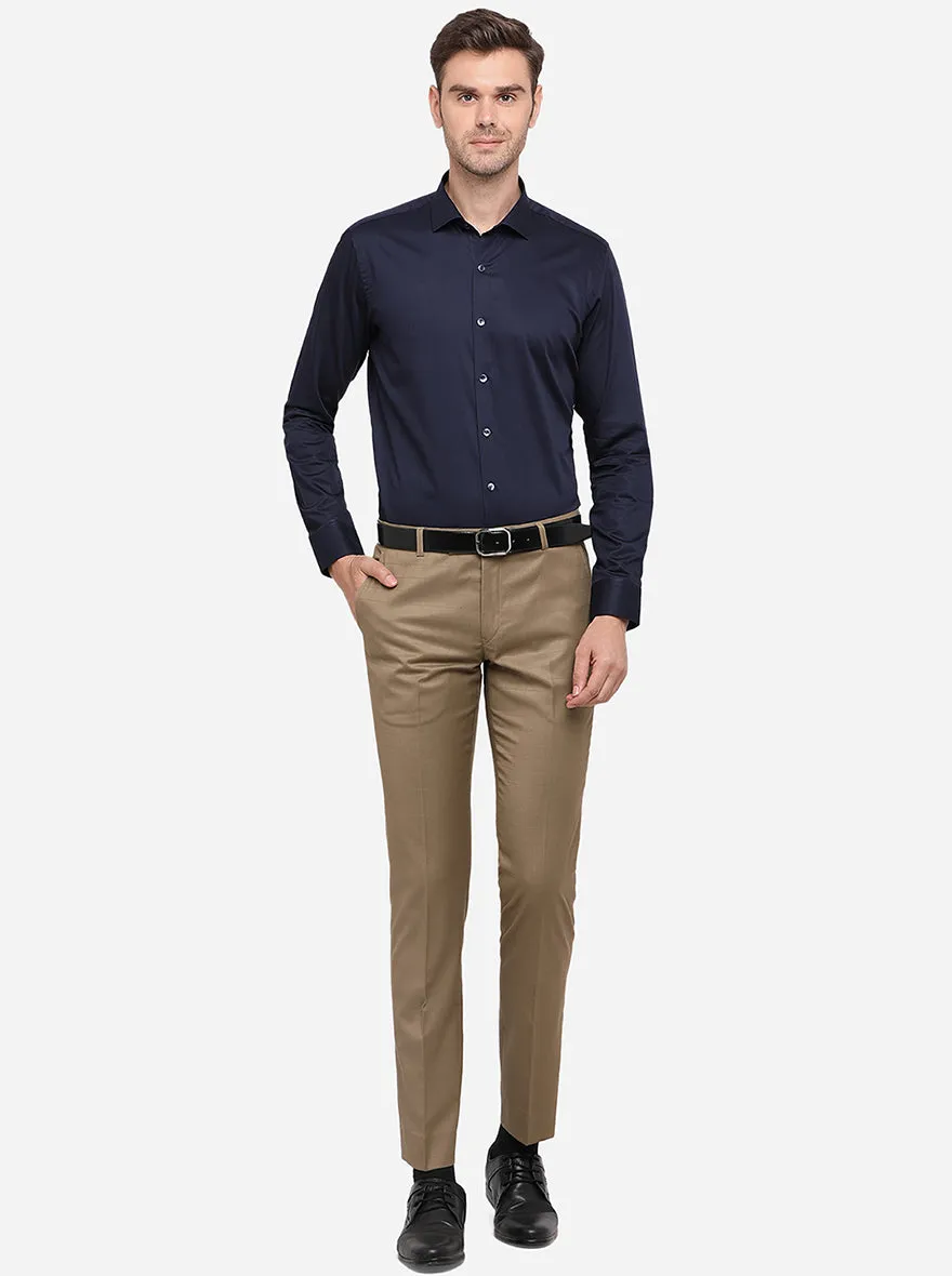 Navy Blue Solid Slim Fit Party Wear Shirt | Wyre