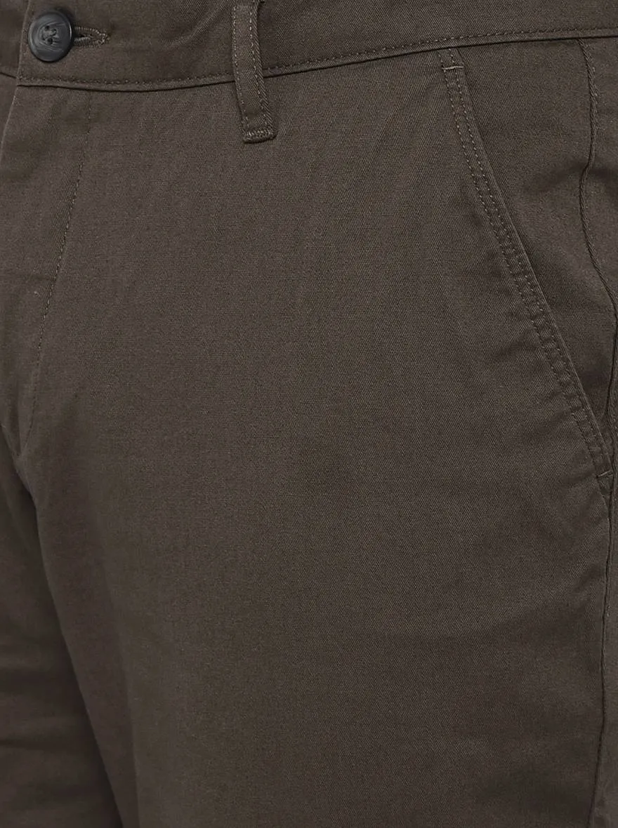 Olive Brown Solid Slim Fit Casual Trouser | Greenfibre