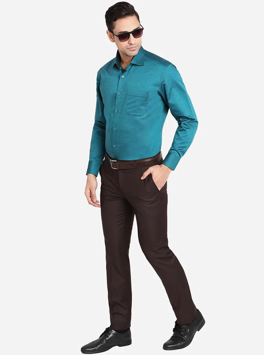 Peacock Green Solid Slim Fit Formal Shirt | Metal