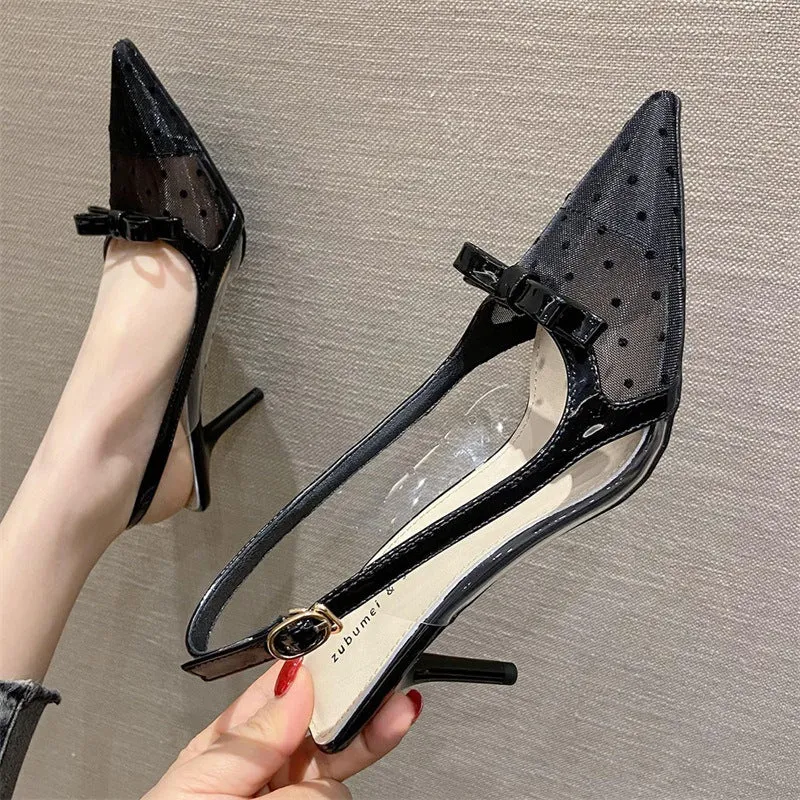 Pointed Toe Mesh Korean Style Stiletto Heel Shoes