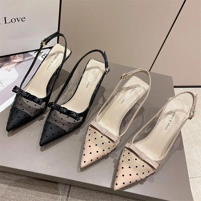 Pointed Toe Mesh Korean Style Stiletto Heel Shoes