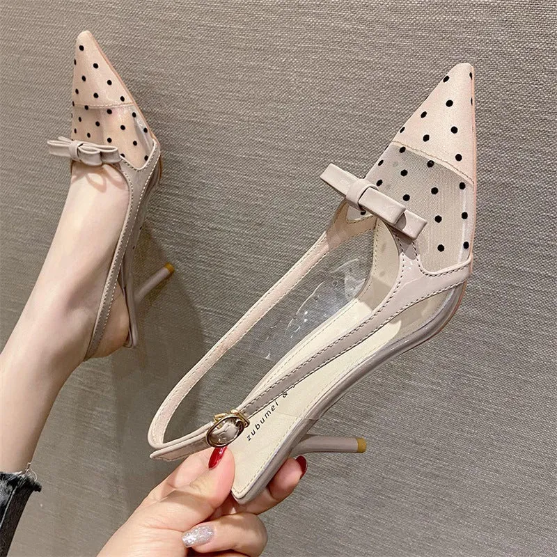 Pointed Toe Mesh Korean Style Stiletto Heel Shoes