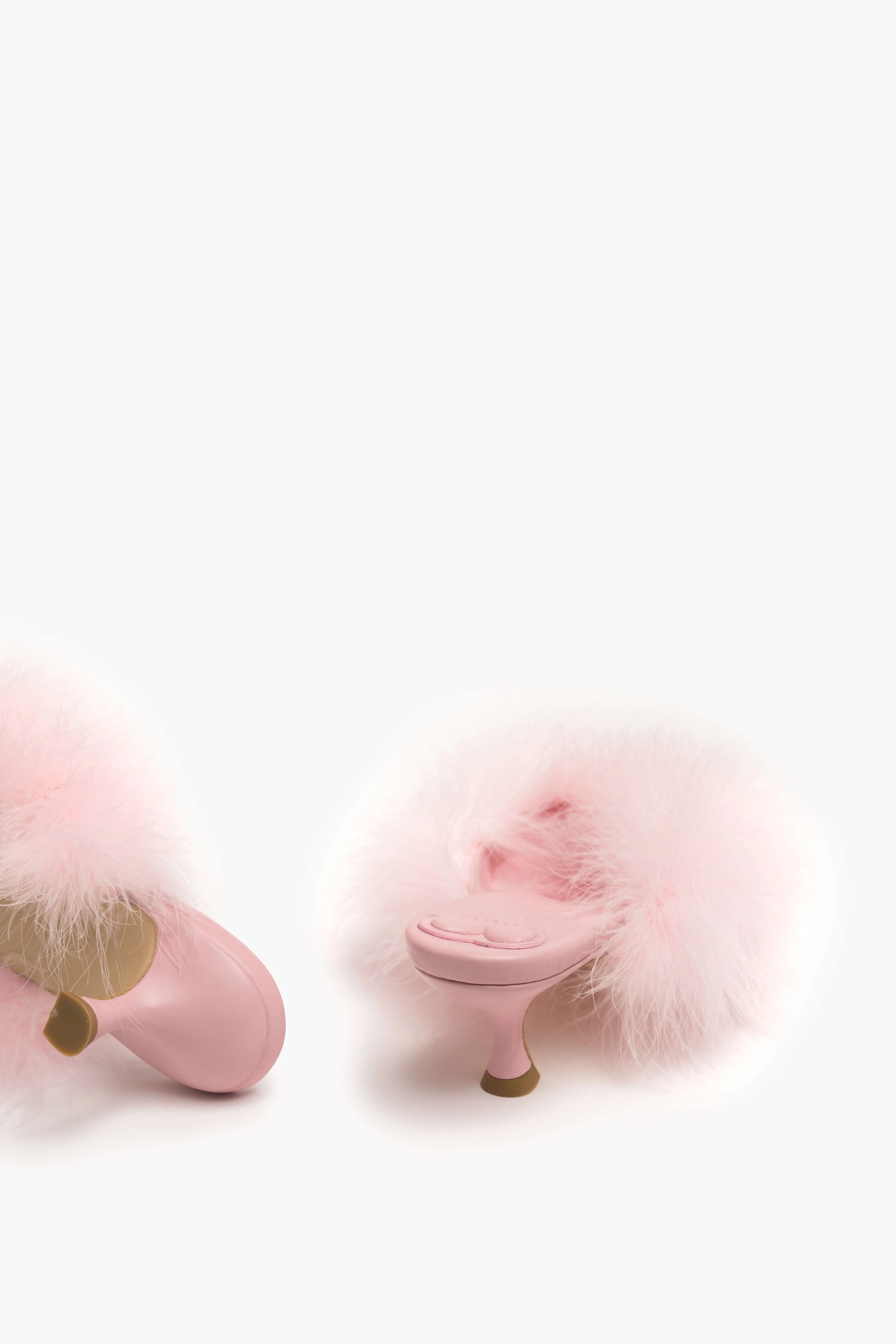 Pom Kitten Heel Mules with Feathers in Pink