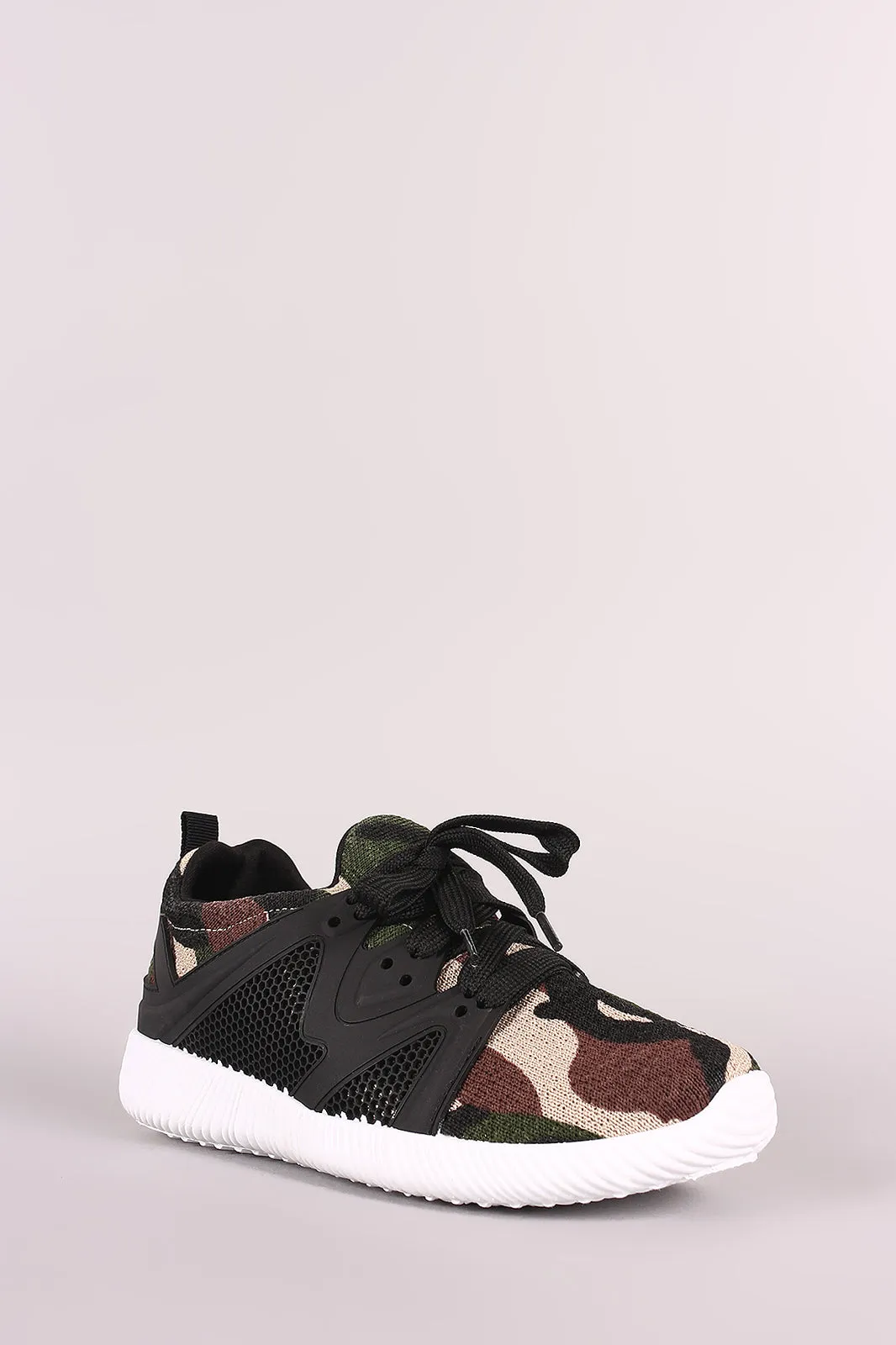 Qupid Camouflage Knit Ridge Sole Lace Up Sneaker