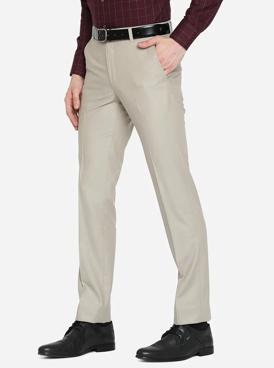 Stone Grey Solid Slim Fit Formal Trouser | Metal