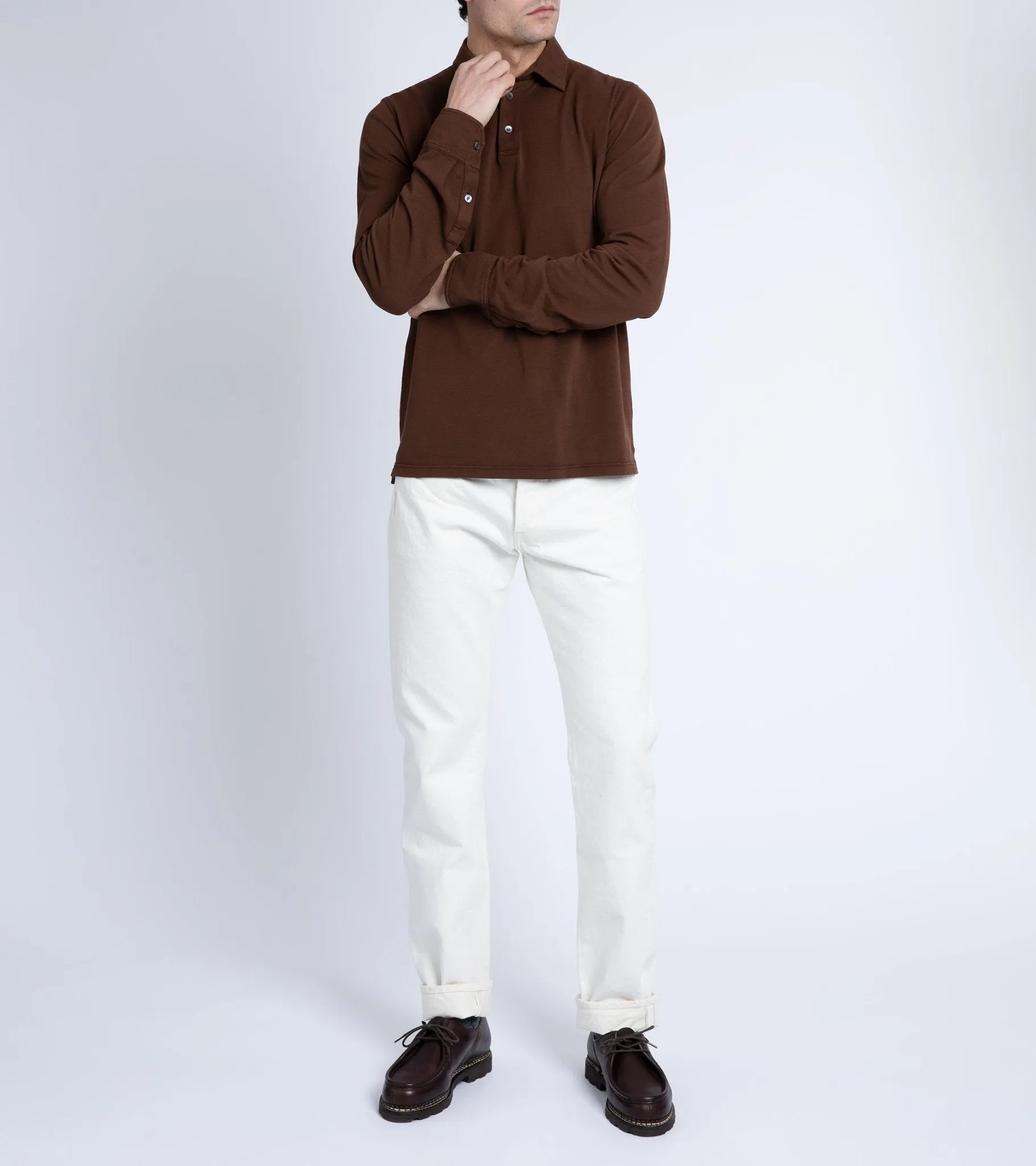 Trunk Moxon Long Sleeve Polo Shirt: Dark Brown