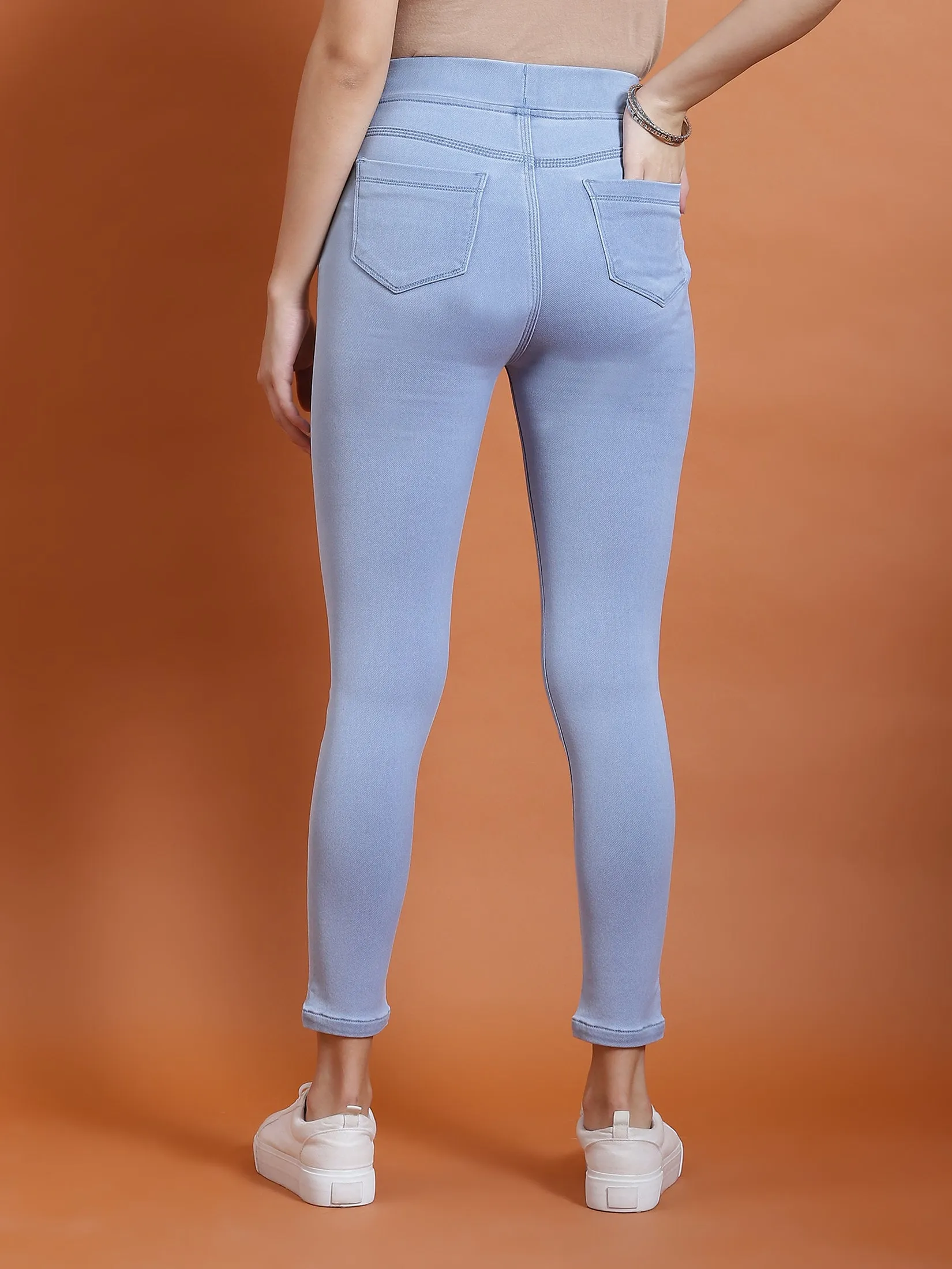 Women Blue Solid Narrow Jegging