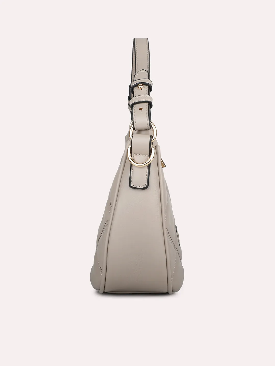 Women Grey Qulited Half-Moon Shoulder Bag