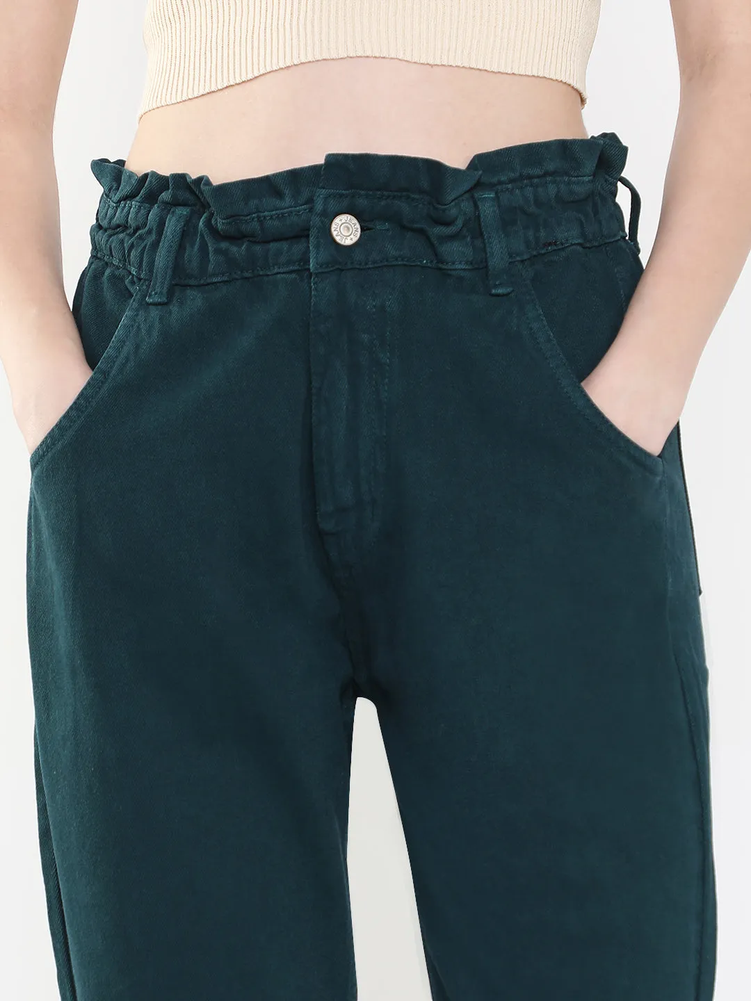 Women Teal Mom Fit Jean