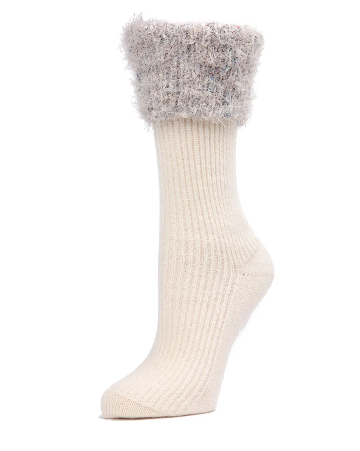 Women's Fancy Fuzz Cuff Ribbed Crew Socks