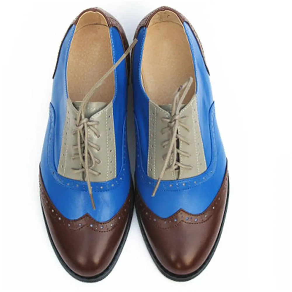 Women's Vintage Genuine Leather Lace-Up Flat Oxford Shoes