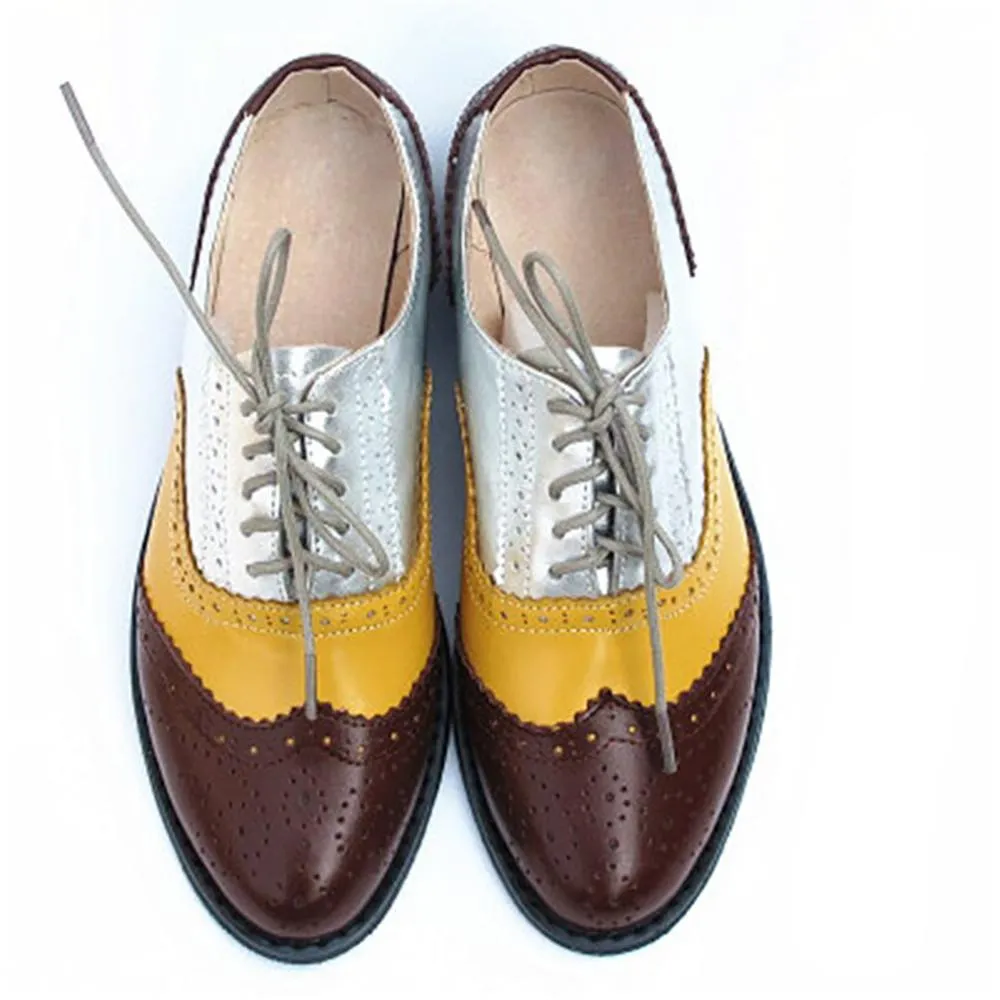 Women's Vintage Genuine Leather Lace-Up Flat Oxford Shoes