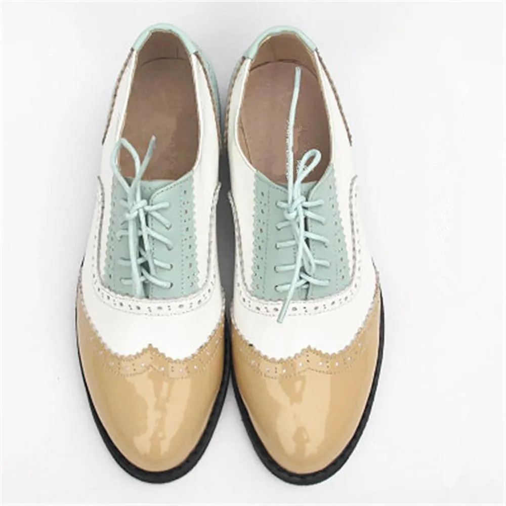 Women's Vintage Genuine Leather Lace-Up Flat Oxford Shoes