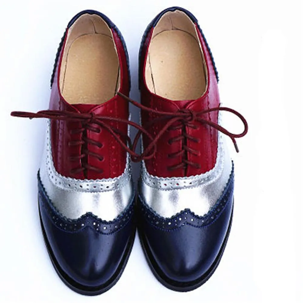 Women's Vintage Genuine Leather Lace-Up Flat Oxford Shoes