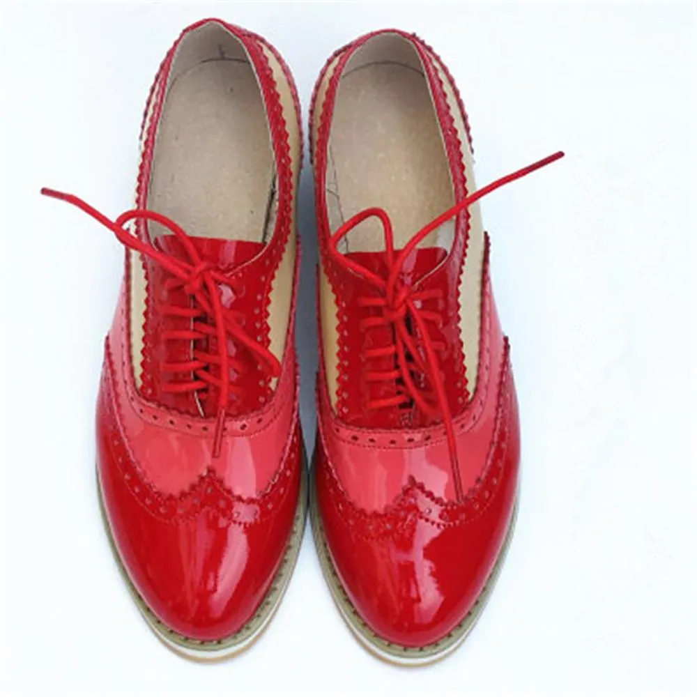 Women's Vintage Genuine Leather Lace-Up Flat Oxford Shoes